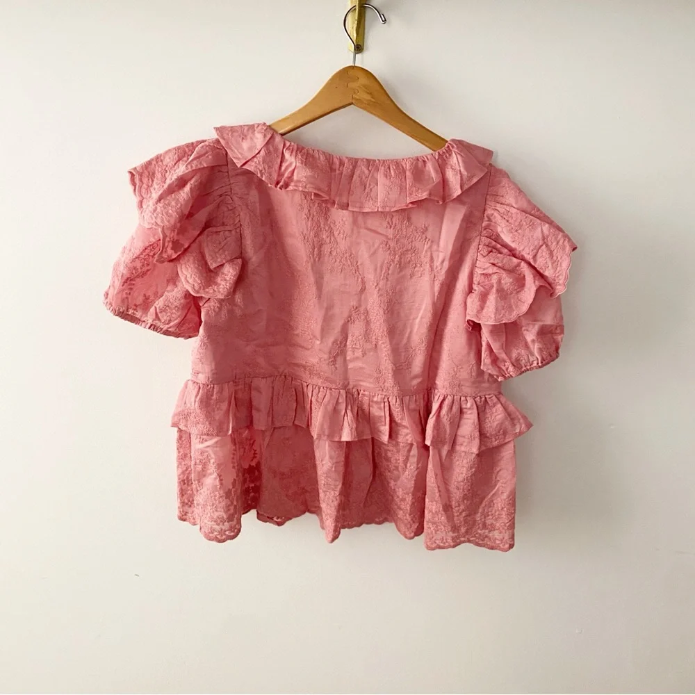 Pink Ruffle Lace Peplum Blouse - Picture 5 of 9
